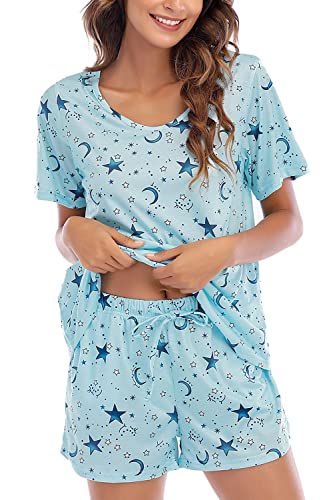 Image of MOYEE Womens Pajama Sets Soft Short Sleeve Shirt and Shorts 2 Pieces Lounge Outfit Sets with Pockets