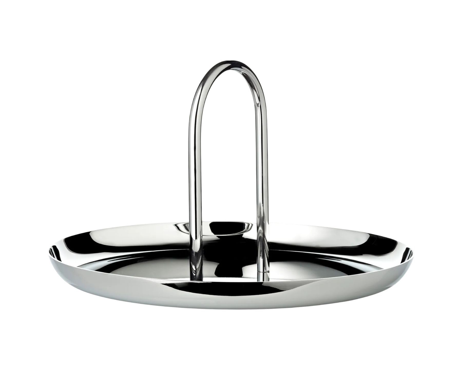 EDZARD Vassoio da portata Apus con manico (Ø 21 cm, H 17 cm), acciaio inox lucidato a specchio, rotondo per servire - vassoio rotondo argento, vassoio decorativo, portavivande, vassoio da tavola
