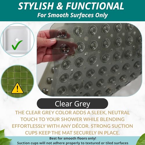 Image of ENKOSI Square Shower Matt Non Slip - 21 x 21 - Shower Floor Mat - Anti Slip Mats for Shower Stall - Shower Bath Mat - Shower Grip Mat (21x21 Clear Grey)