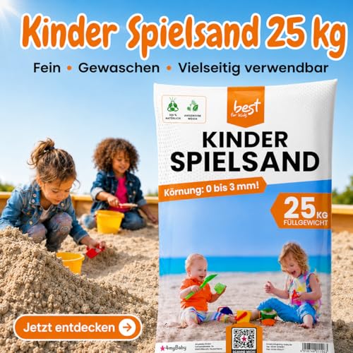 4myBaby GmbH - Spielsand 25kg | Quarz Sand für Sandkasten | Kinder Sand | Dekosand | Spielsand für Sandkasten | Keimfreier | Gewaschener Feiner Quarzsand | (25 kg Säcke)