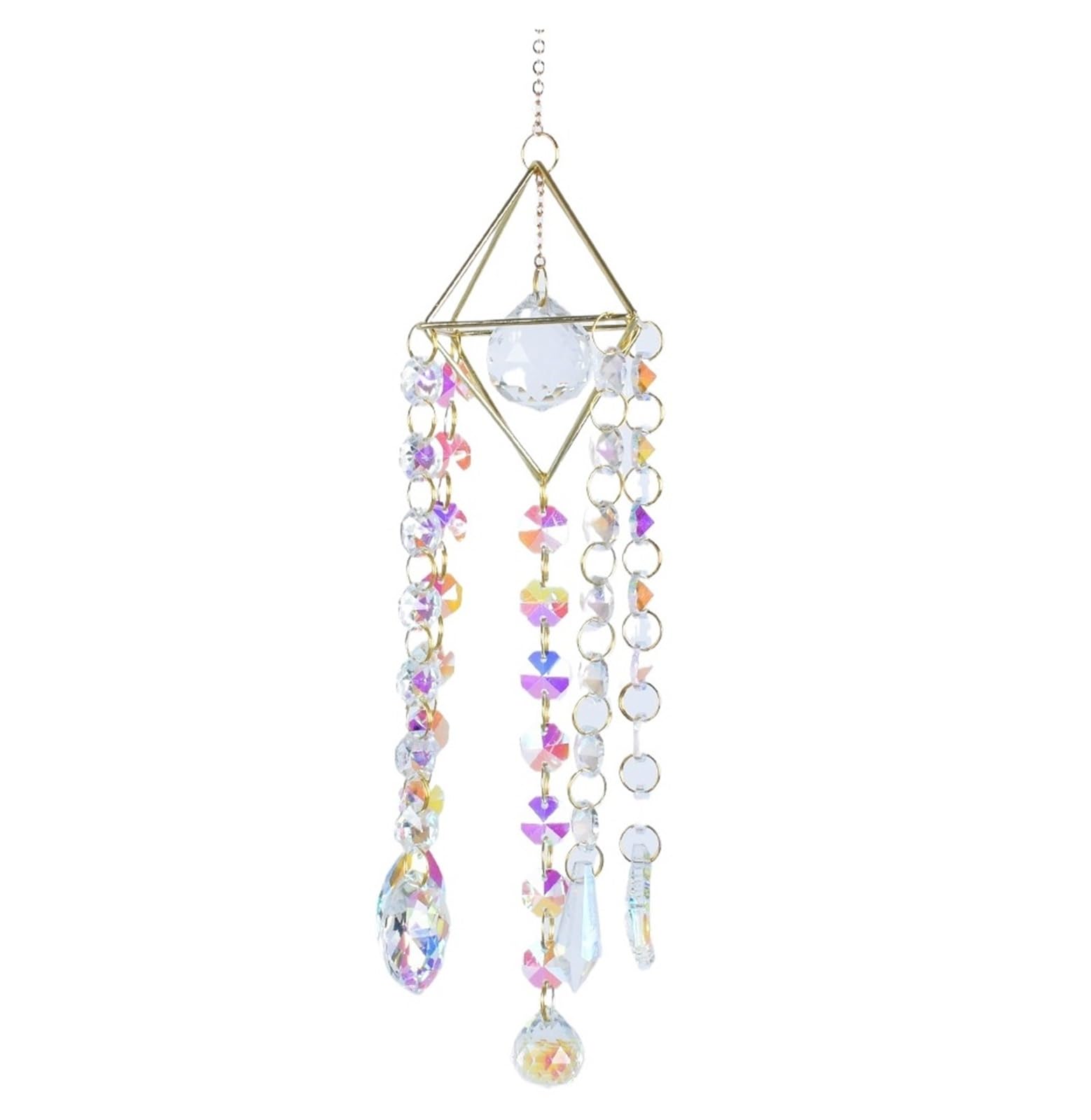 Ppqiru Golden 2Pcs Crystal Copper Hoop Wind Chimes Hanging Suncatcher Rainbow Window Curtains Pendant Home Decoration For Decoration