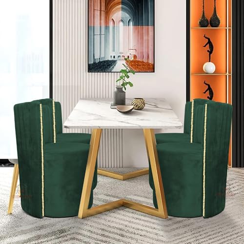 Image of Luxury Velvet Ottoman Chair Pouffe Stool-Modern Round Soft-Padded Chair for Dining Room, Living Room /Cafeteria Seating /Bedroom and Dressing Area /Ottoman with Backrest (Green)