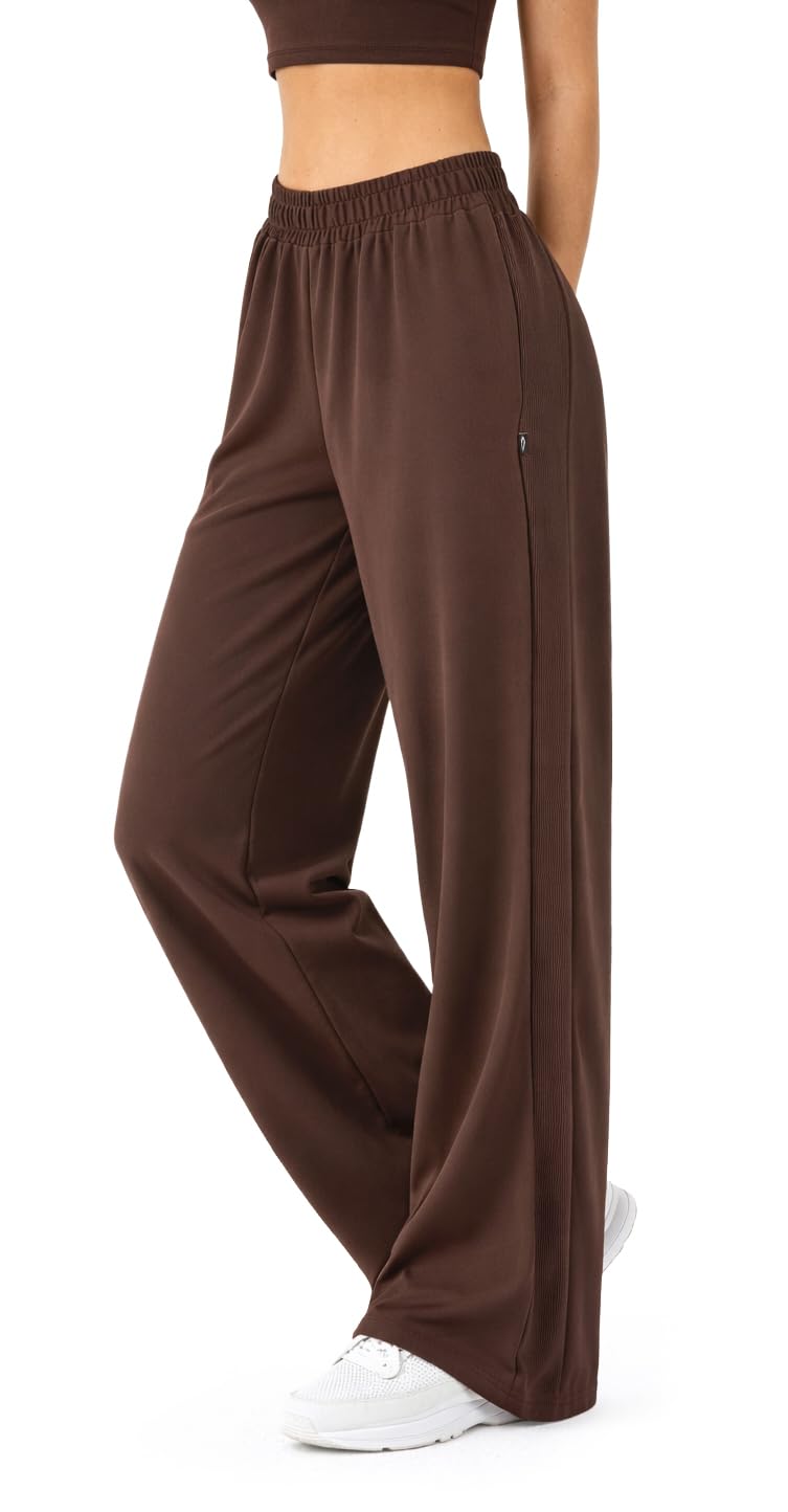 SMILODOX Jogginghose Jora Damen, Wide Leg High Waist Trainingshose mit Gerippter Seitenstruktur, elastischem Bund, weiches fließendes Material, Loose Fit Sporthose, Lange Freizeithose, Gym & Homewear