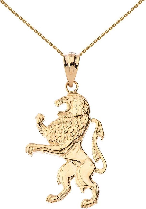 Certified 14k Gold Israel Lion of Judah Hebrew Pendant Necklace