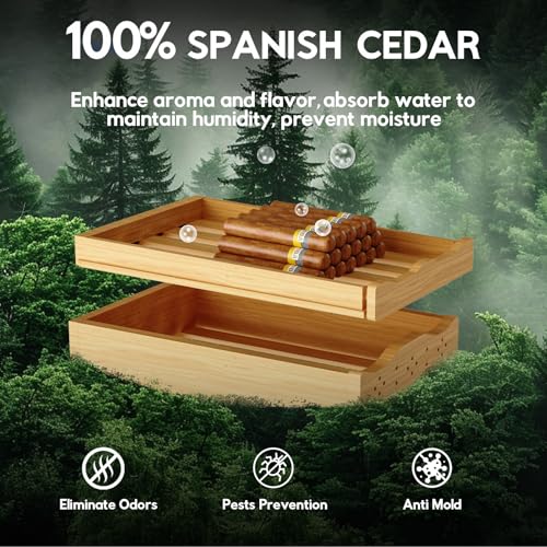 Image of Tylza Cigar Humidor Cabinet 50L, Temp & Humidity Control Electric Humidors for Cigars, 400 Cigars, Digital Hygrometer, Safety Lock, Cigar Humidors with Cedar Wood Drawer Shelves, Cigar Gifts for Men