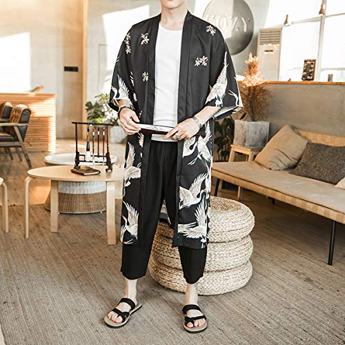 Seidarise Men's Demon Slayer Haori, Long Kimono Cardigan Jacket Japanese Style Flying Crane Seven Sleeves Open Front Coat3