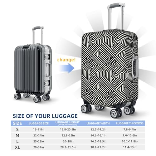 Black And White Maze Minimalist Elastic Travel Luggage Covers Dustproof Scratch-Resistant Suitcase Protector Fit 22-24 Inch4