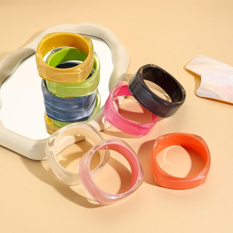 Colorful Chunky Square Acrylic Resin Bangle Bracelet for Women Wide Candy Color Geometric Irregular Wristbands Statement Jewelry - Image 2