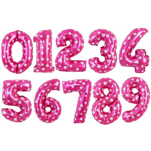 Image of TONIFUL Number Balloon 16 Inch 10Pcs Pink Polka 0-9 Birthday Number Ballons