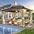 GARTOO 11’x13’ Patio Wooden Gazebo, Galvanized Steel Roof Gazebo & Privacy Curtains and Netting, Double Vented Roof Hardtop Gazebo for Garden, Porch, Lawn, Poolside, Backyard, Deck