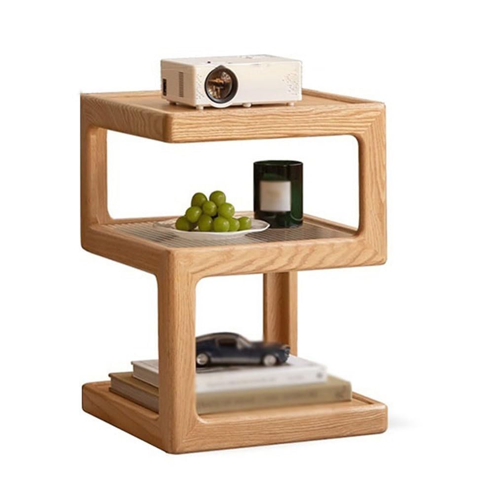 ZTHYSHOZ Coffee Table Modern Geometric Minimalist Sofa Side Table Corner Wooden Nightstand Multi layer Storage(Natural)