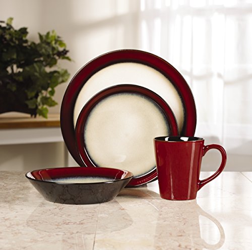 Pfaltzgraff Aria Red 16-Piece Stoneware Dinnerware Set, Service for 4 Black - Image 5