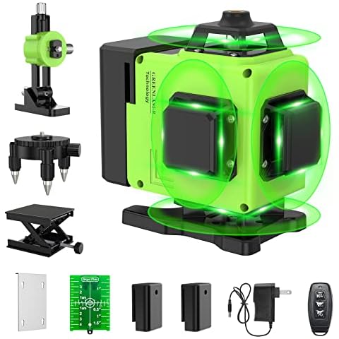 16 Lines Laser Level 360 Self Leveling, 4x360° 4D Green Beam Cross Line Lazer Level with 2 Batteries,360°Horizontal/Vertical Line Laser Remote Control for Tiling Floor Construction and Picture Hanging Cover