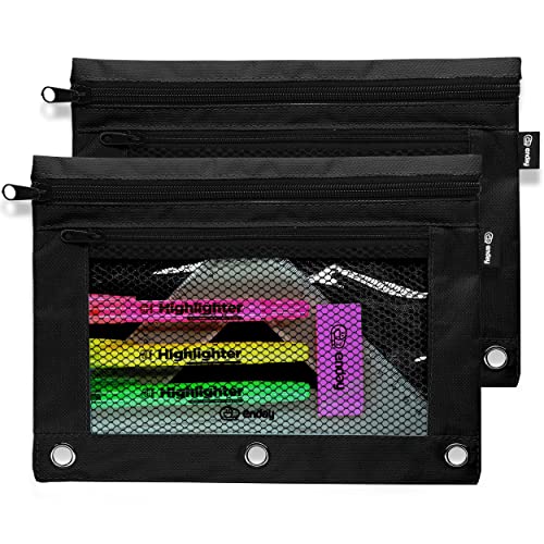 Image of Enday Black Pencil Pouch For 3 Ring Binder, Zippered Binder Pencil Pouches, 3 Ring Pencil Pouch for Binder, Pencil Case for Binder, Large Pencil Bags for School, Home, and Office (2 Pack)