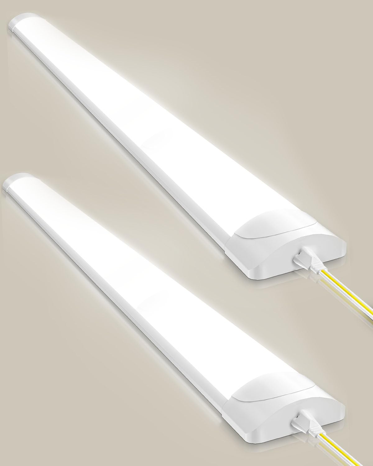 Worshow 2ft LED Batten Light 60cm Ceiling Fitting Tube Lights, 20W 2400LM 4500K Linkable Daylight, Hanging or Surface Mount Strip Light Fluorescent Lamp for Garage Office Workshop Bedroom Kitchen,2pcs