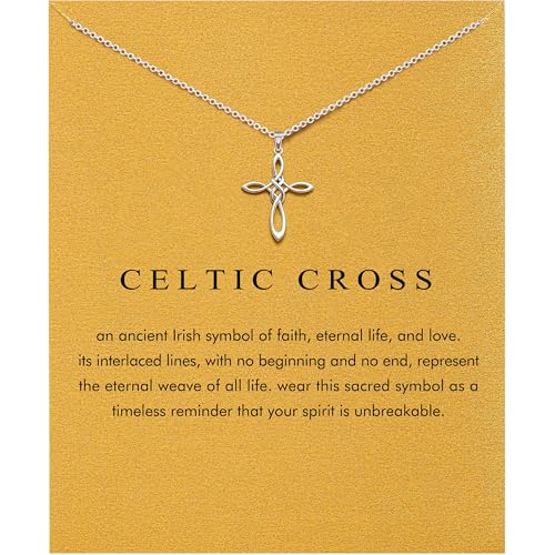 Baydurcan Silver Cross Necklaces for Women Celtic Cross Necklace for Women Celtic Knot Necklace Jewelry Religious Gifts