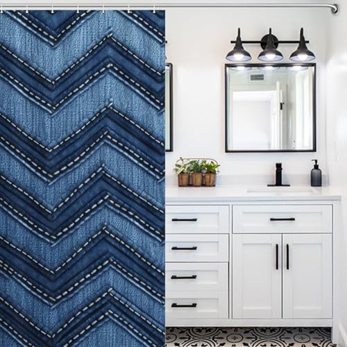 Rideau de douche pour petite baignoire tissu bleu dégradé imperméable - 7