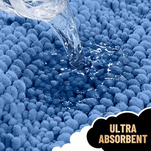 Image of OLANLY Thick Bathroom Rugs 30x20, Extra Soft Absorbent Chenille Striped Bath Rugs, Rubber Backing, Machine Wash, Bath Mats for Bathroom Floor, Tub and Shower, Home Decor Accessories, Cornflower Blue