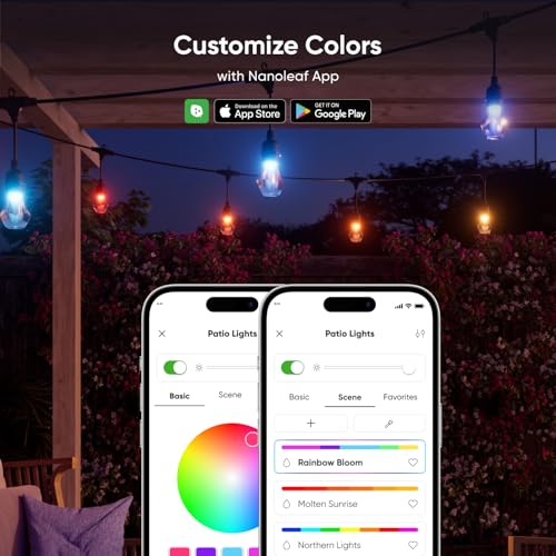 Image of Nanoleaf Essentials Matter Smart Multicolor Outdoor String Lights Smarter Kit with Addressable RGBICW LED Bulbs, White and Color-Changing, Wi-Fi + Bluetooth, IP 65 Water Resistant (98ft, 40 Bulbs)