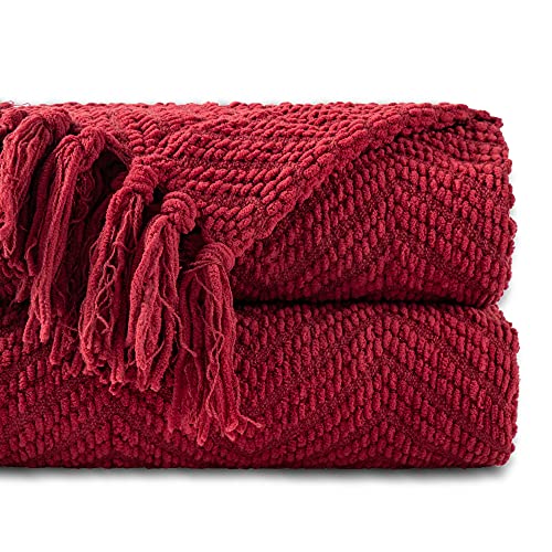 Image of BATTILO HOME Red Throw Blanket for Couch, Knit Christmas Throw Blanket for Home Decor, Super Soft Cozy Warm Red Christmas Blanket for Winter, 50 inch x 60 inch