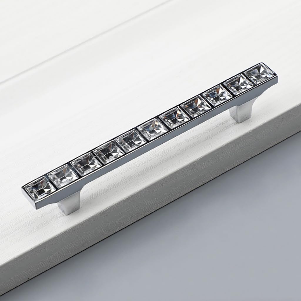 4 Pack Crystal Glass Rhinestone Cabinet Pulls Knobs Handles,Modern Decorated Shiny Dresser Drawer Konbs Pulls Handles for Cupboard Wardrobe Dresser Doors (4 Pack, 3.8" Hole Centers)