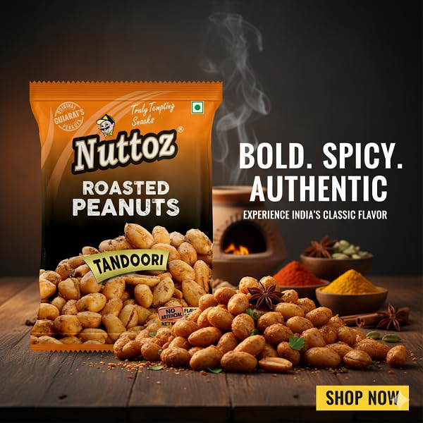 Image of Nuttoz Roasted Peanut Tandoori - Pack of 2 (140gm each) | Jumbo Roasted Moongfali | Non Fried Ready to Eat Healthy Snack | Crunchy Snack and Namkeen