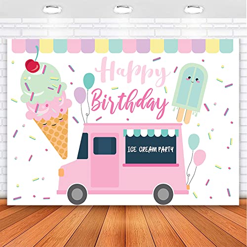 Avezano Ice Cream Party Backdrop Ice Cream Truck Birthday Party Bckground Sprinkles Ice Cream Shop Birthday Party Decorations 7x5ft