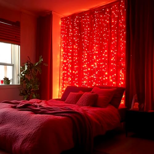 Image of Party Propz Red Curtain Lights for Decoration - 1 Pc, 9.8ft, USB Operated, 8 Modes, Remote Controlled Led Lights for Home Decorations, Anniversary Decoration Items for Room, Weddin Decoration Light