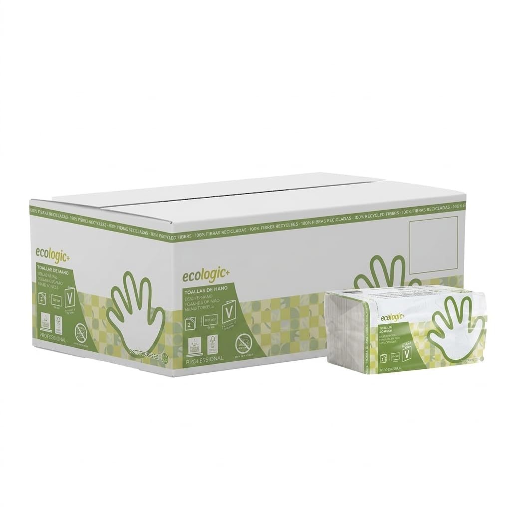 Toallas de Papel 23x20cm - Pasta Blanca, Reciclado Blanco o Reciclado Natural, 3920 Toallas en Pack de 20 Paquetes, Certificadas EU-Ecolabel/FSC Recycled (Toallas Reciclado Blanco)