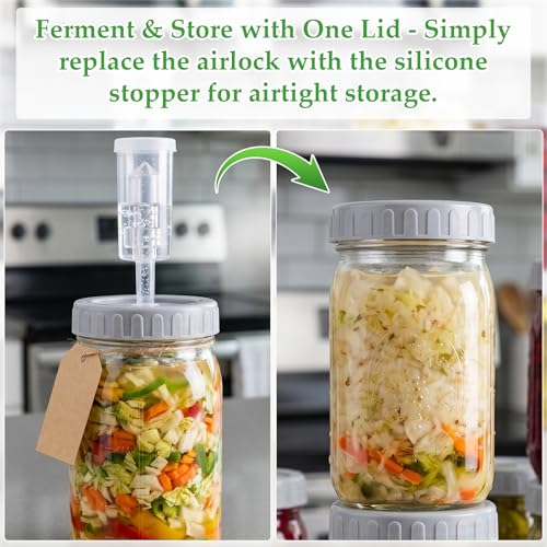 4 Pack Mason Jar Fermentation Kit, 32 oz Wide Mouth Glass Fermenting Jars by Mifoci - Used condition - Image 7