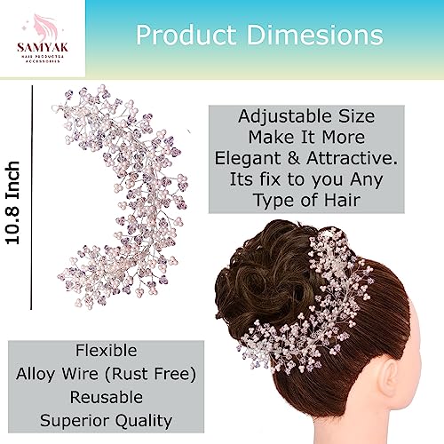 Image of Samyak Crystal Pearl Hair Vine Tiara Headband Headdress Hair Jewellery /Hair pin /Bun Clip For Bridal Wedding Functions Bridesmaid (Royal Silver)