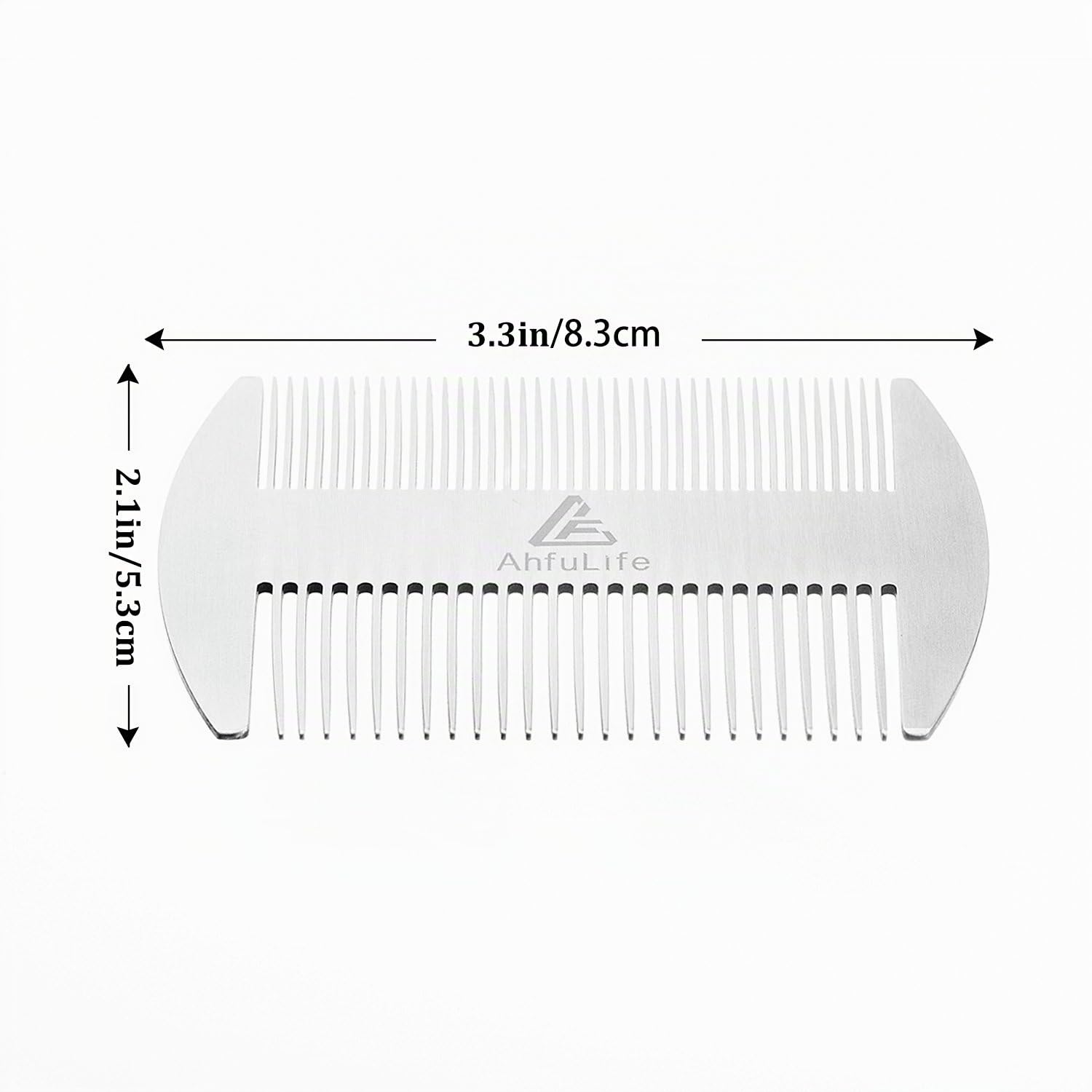 AhfuLife Pettine per Capelli e Barba, Pettine in Acciaio Inossidabile Argentato - Formato Carta di Credito, Design Antistatico e Doppia Azione, Perfetto per Portafoglio, Tasca e Uso Personale