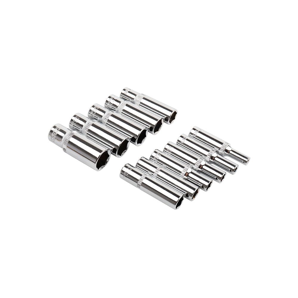 Juego De Llaves De Vaso E-Torx Hembra 1/4" (6,3 mm) Versión Larga 11 Pcs 4-14mm Para Reparar Motocicletas, Bicicletas, Muebles, Etc