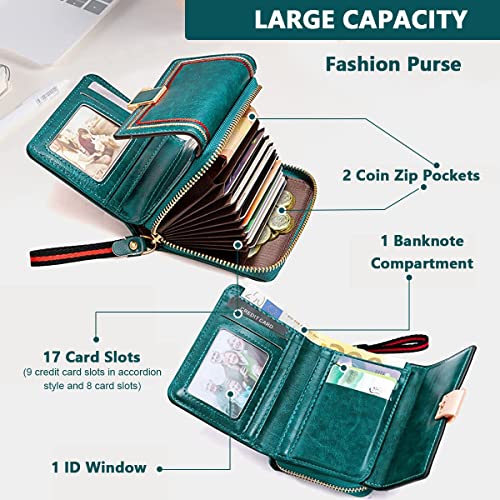 Image of PALAY 2Pcs Small Wallet for Women Bi-Fold Pu Leather Wallets with RFID Blocking Vintage Large Capacity Card Bag Wallets Stylish Mini Purse Ladies Wallet Birthday Gifts for Women, Mom - Green & Red