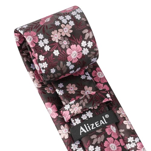 Image of Alizeal Mens 3.15'' Natural Flower Pattern Tie with Floral Pocket Square Set