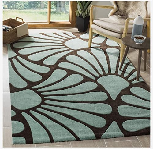 Image of Export Quality Handtufted Woolen Carpet for Living Room Bedroom & Hall - Color - Light Turquoise /Black - Size - 5 x 8 Feet