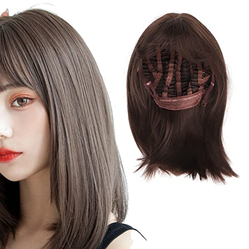 Perruque courte marron ajustable avec lace wig droite pour femme