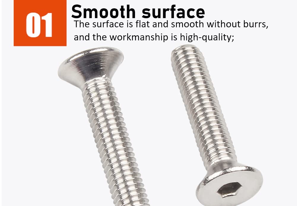 CONPHERON Flat Head Hex Socket Cap Screws Countersunk Allen Screw Bolts 304 Stainless Steel Machine Screws M10x16mm,5 pcs - Image 3