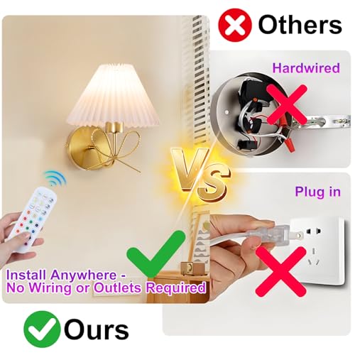 Image of ADISUN Modern Wall Sconce Set of Two, Battery Operated Wall Sconce Remote Control Dimmable Wall Lamp Wireless Sconces for Living Room Bathroom Dining Room Corridor Staircase