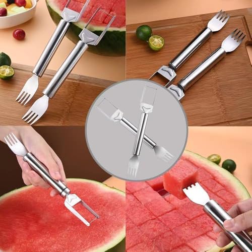 Image of Stainless Steel Julienne Vegetable Peeler Multi-Functional Fruit & Veggie Shredder Slicer and Grater for Potatoes, Carrots, Cucumbers (2 in 1 Watermelon Slicer & Fork)