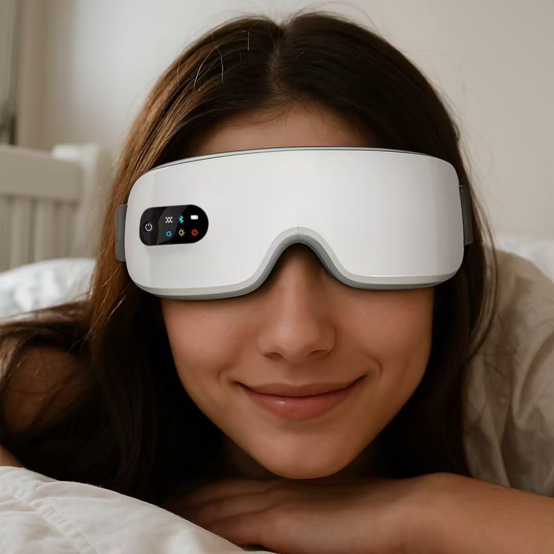 Velanu - RelaxBrille Elektrischer Augenmassagegerät mit Wärme, 7 Modi, Augenmaske, für Frauen, Männer, Freunde, Mama und Papa, Schlafmaske zur Entspannung, Stressabbau und Schlafverbesserung