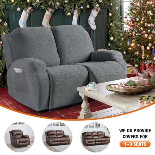 Image of VANSOFY Recliner Cover, 2-Pieces Stretch Reclining Couch Cover with Pockets Loveseat Sofa Slipcovers Soft Washable Furniture Protector for Dogs Cats(Light Gray)