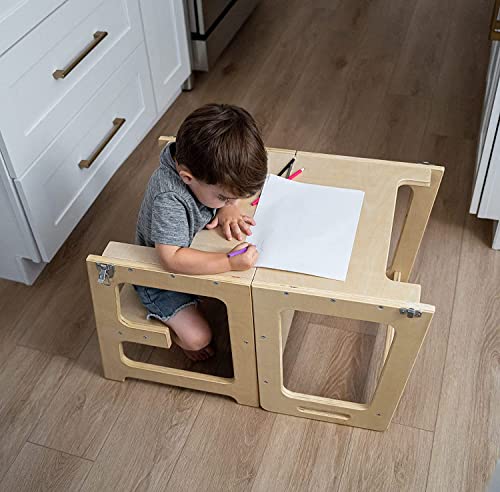 Image of Avenlur Toddler Tower, Date 4-in-1 Kitchen & Learning Tower (White) | Avenlur Date 4-in-1 Kitchen Tower doubles as a kitchen stool for toddlers, montessori tower, and toddler tower table.