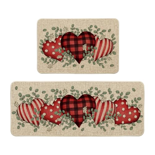 Artoid Mode Eucalyptus Love Heart Valentine's Decorative Kitchen Mats Set