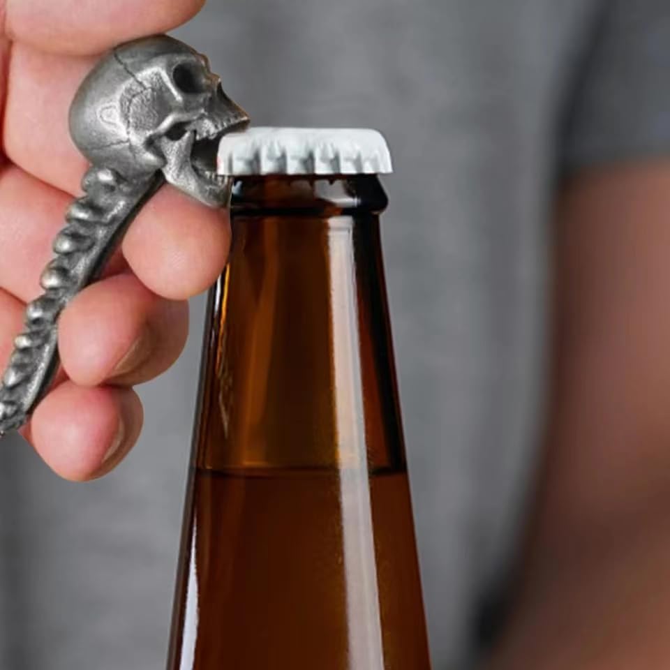Miniatura 4 de Llavero con diseño de calavera genial, material de aleación inoxidable de alta calidad, llavero personalizado único para abridor de cerveza para