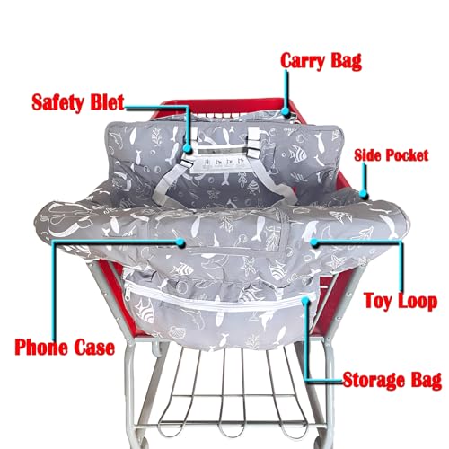 Image of Portable 2-in-1 Grocery Cart Seat Cover and Baby Highchair Cover (Gray Seaworld)