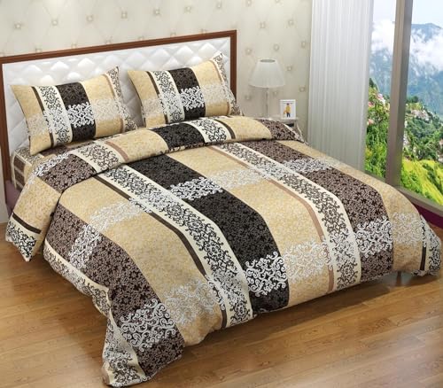 Image of Prime Collection - Double Bed Glace Cotton Bedsheet Set (180 TC, 90x90 Inches) with 2 Pillow Covers - Ultra-Soft & Skin-Friendly (Cream Black)