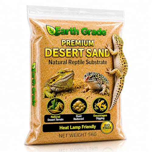 Earth Grade Desert Sand Natural Reptile Substrate for Bearded Dragons Geckos & Lizards Dust Reduced Heat Lamp Safe Encourages Natural Digging & Burrowing Terrarium Vivarium Sand