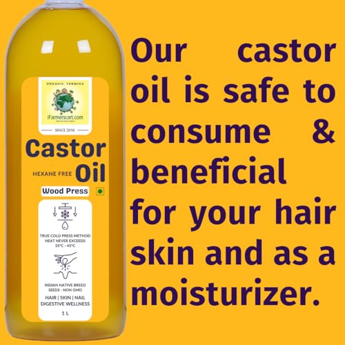 Image of Castor Oil Wood Pressed Pure Cold-Pressed Arandi Oil by Farmers Society | Edible | Hair Growth Skin Care Moisturizer Nails Luscious Eyelashes | Native Breed Castor from TamilNadu (1L)