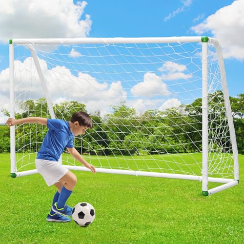 Jaxguom Portería de fútbol de PVC, 245 x 155 cm, portería de fútbol con red para playa, parque, portería de entrenamiento, parque infantil, patio trasero, jardín